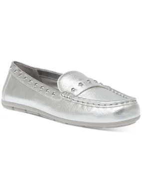 ANNE KLEIN Womens Silver Studded Detail Arch Support Padded Onit Round Toe Slip On Leather Moccasins Shoes M