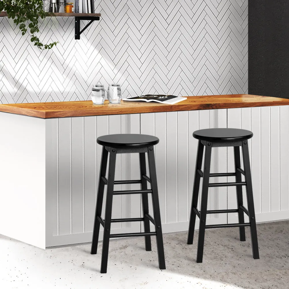 Artiss Set of 2 Beech Wood Backless Bar Stools - Black