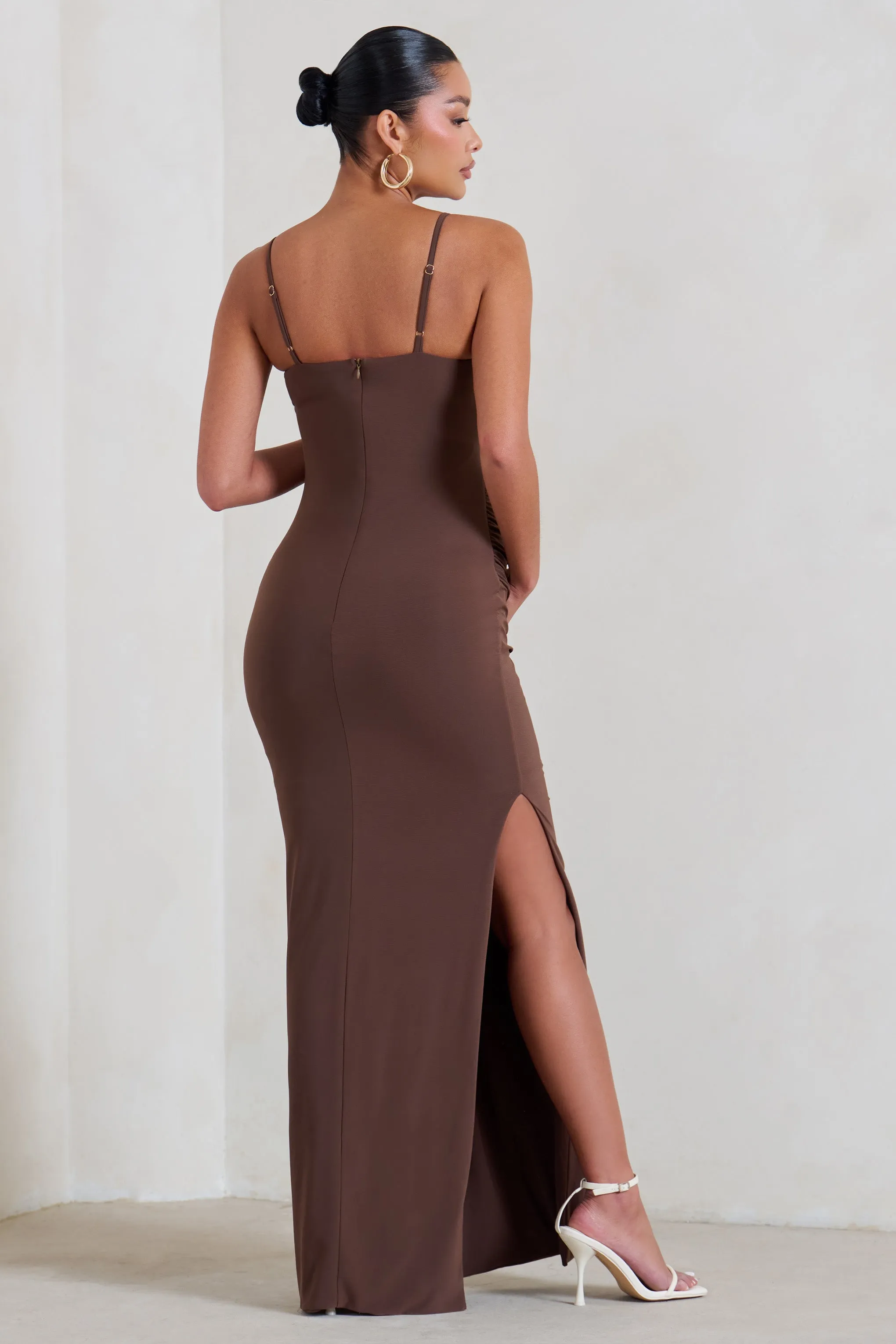 Aurelia | Brown Maternity Cami Maxi Dress With Split