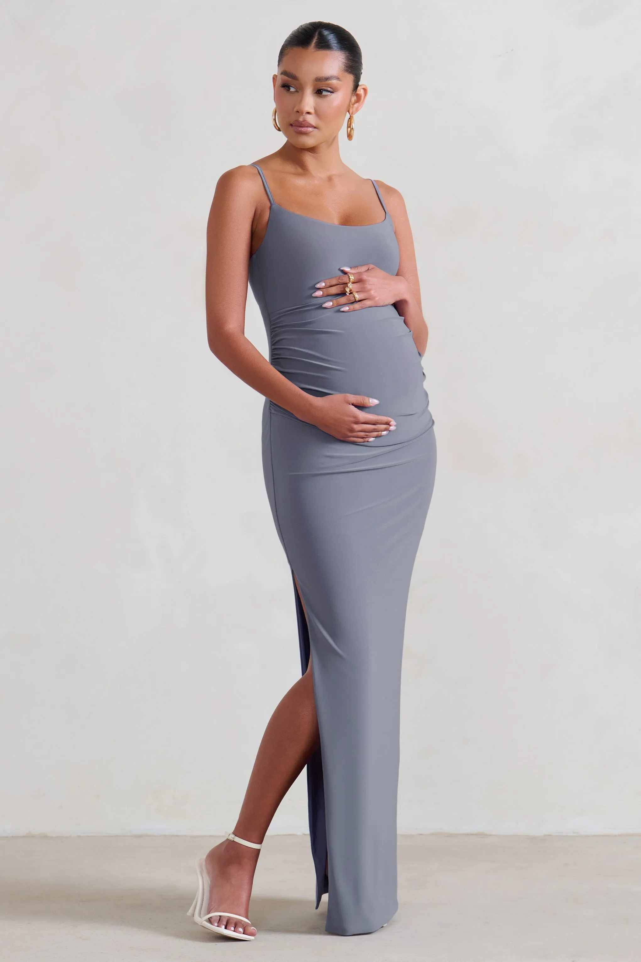 Aurelia | Grey Maternity Cami Maxi Dress With Split