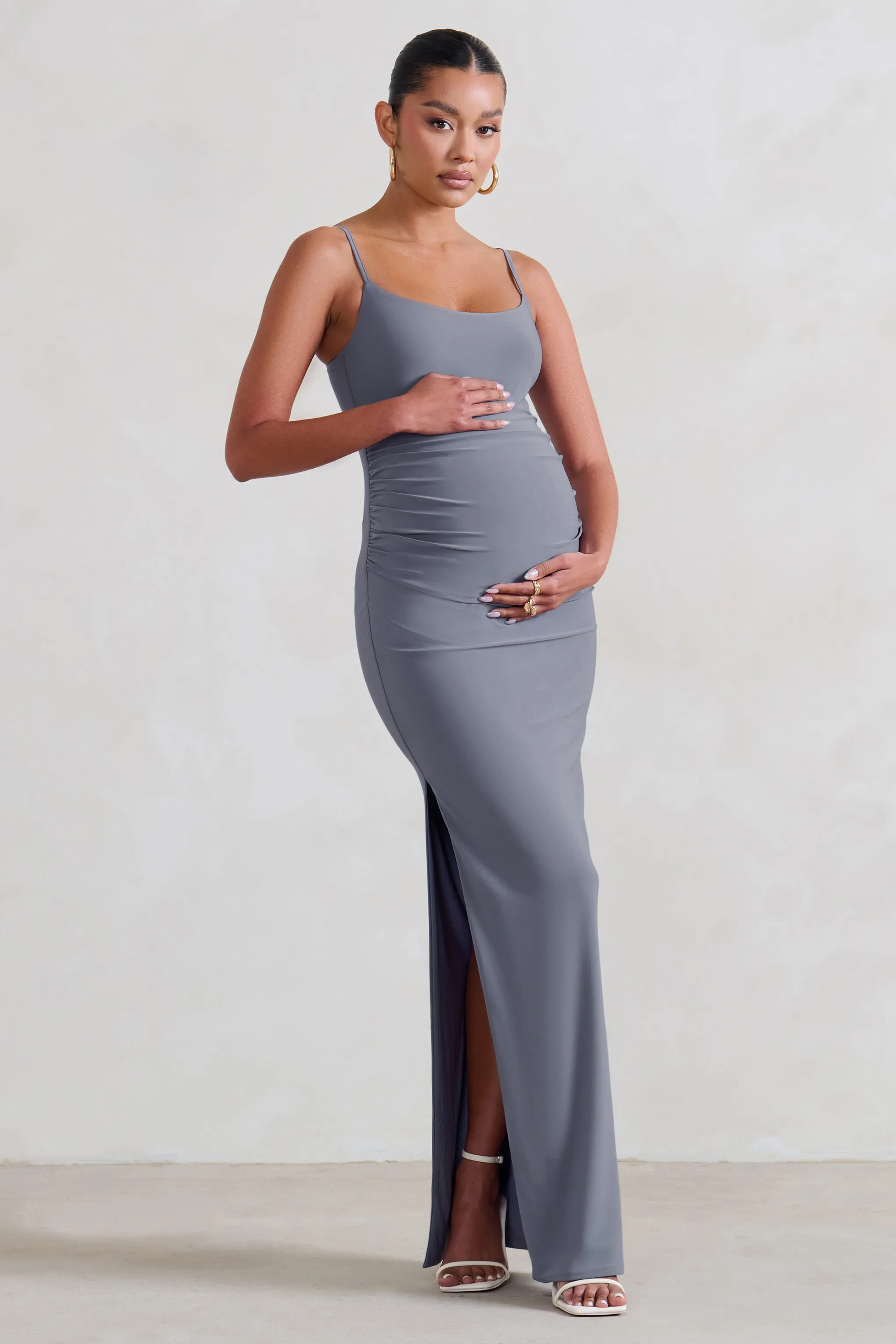 Aurelia | Grey Maternity Cami Maxi Dress With Split