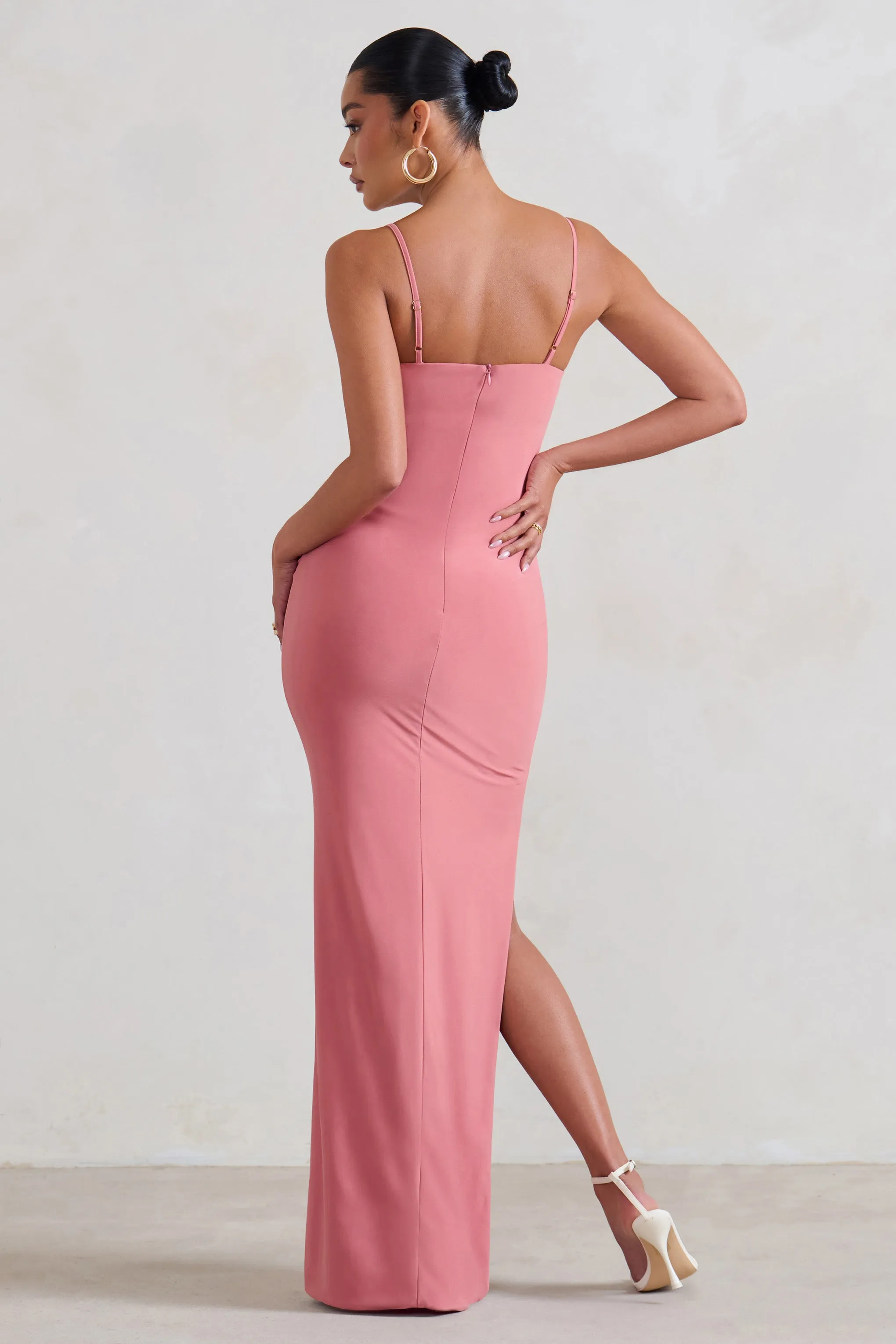 Aurelia | Pink Maternity Cami Maxi Dress With Split