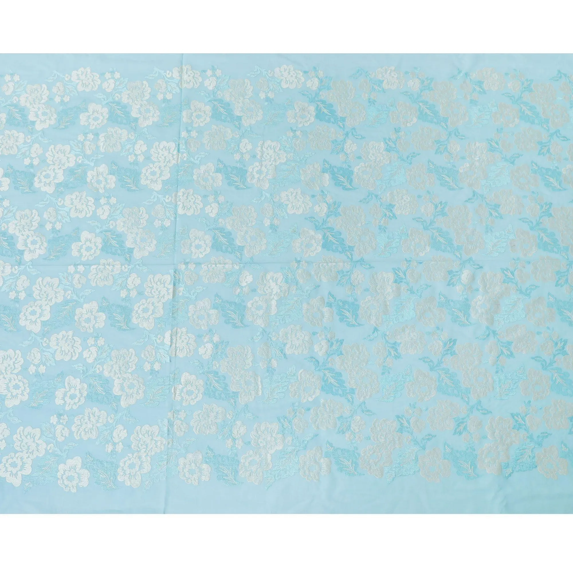 Baby blue premium pure cotton voile fabric with same tone and beige embroidery in floral design-D13638