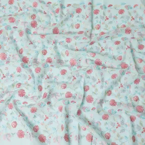 Baby blue premium pure cotton voile fabric with same tone, baby pink and beige embroidery in floral design-D13641