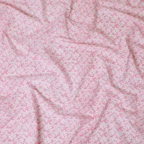 Baby pink cotton voile fabric with white print in floral design-D15055