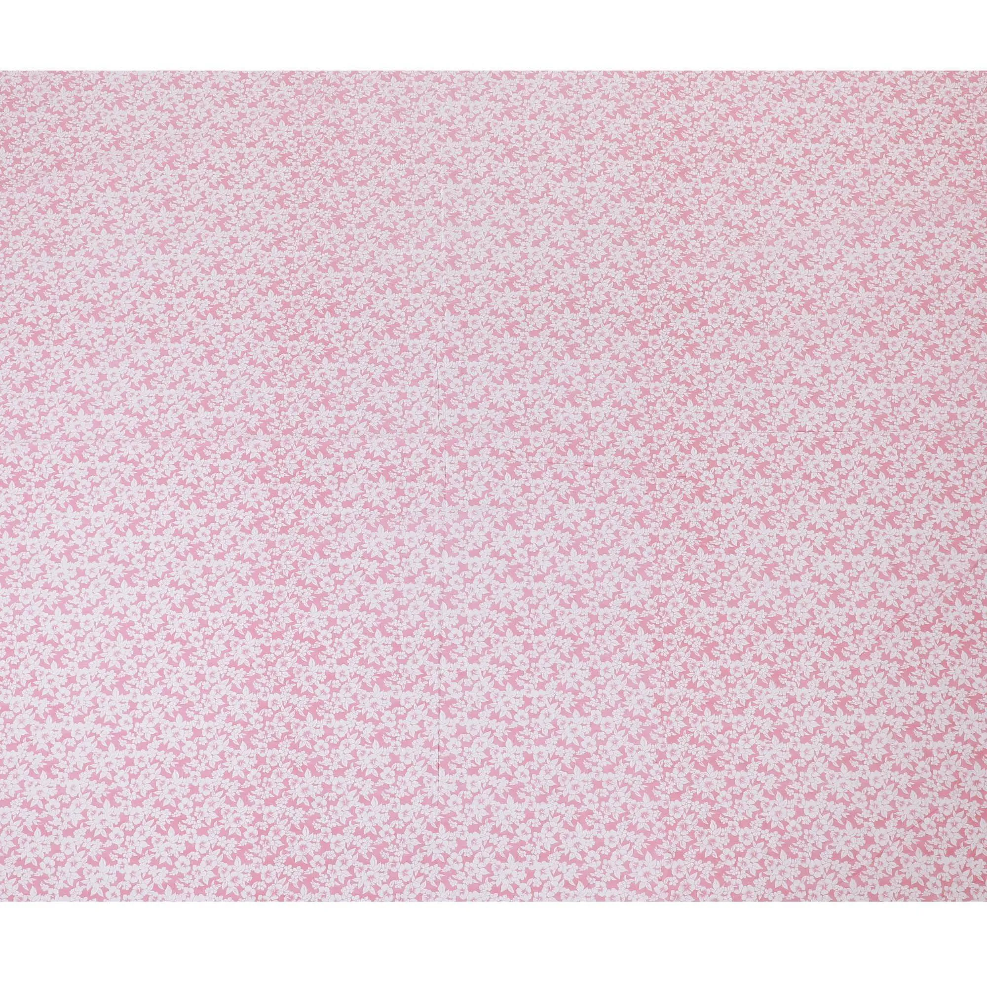 Baby pink cotton voile fabric with white print in floral design-D15055