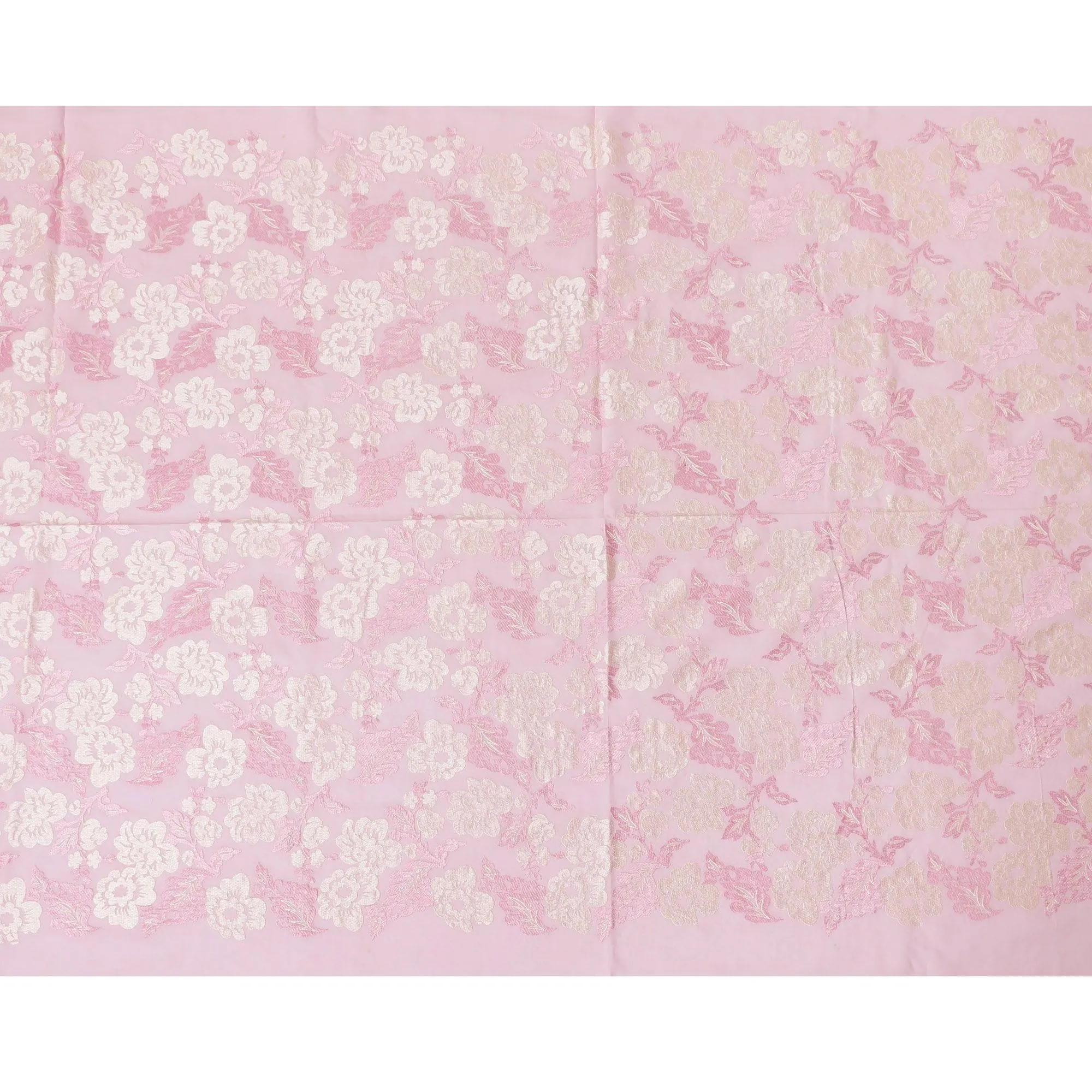 Baby pink premium pure cotton voile fabric with same tone and beige embroidery in floral design-D13643