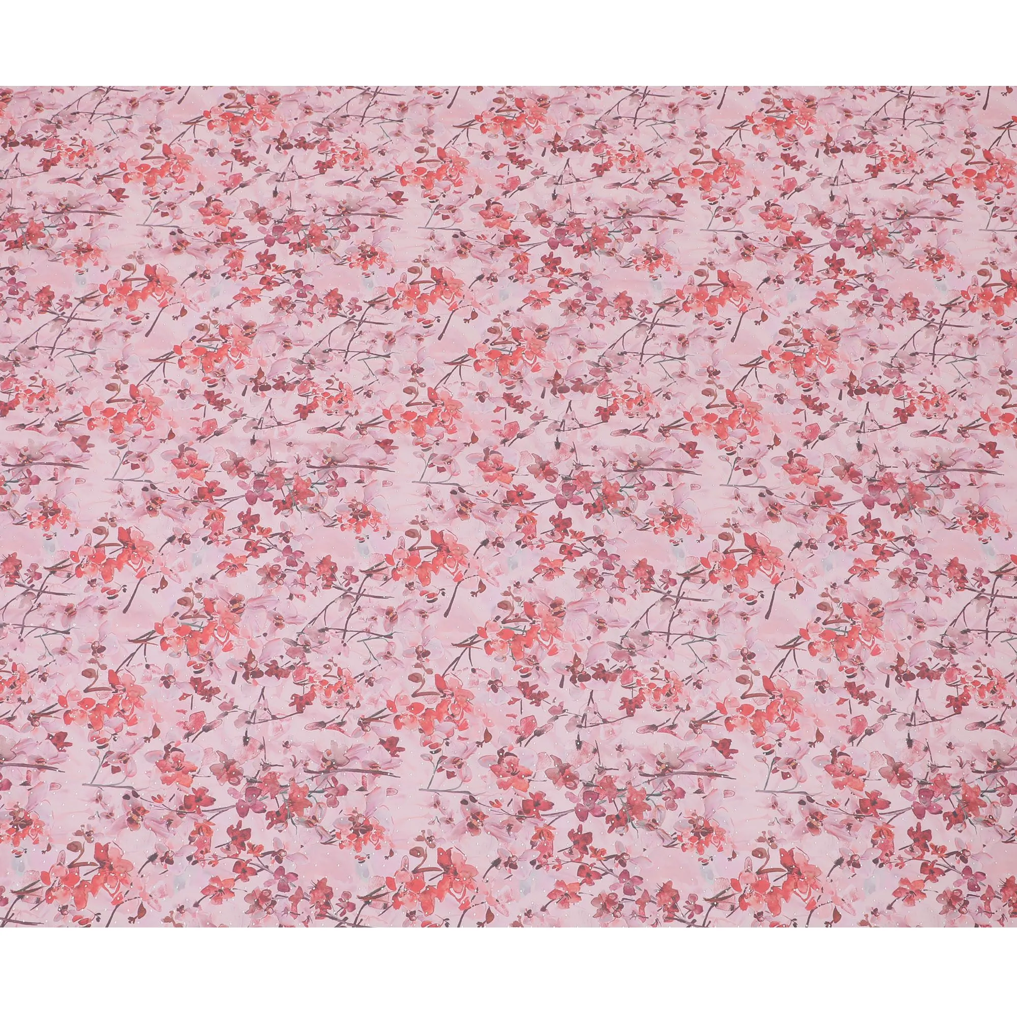 Baby pink synthetic georgette fabric with multicolor print in floral design-D16858