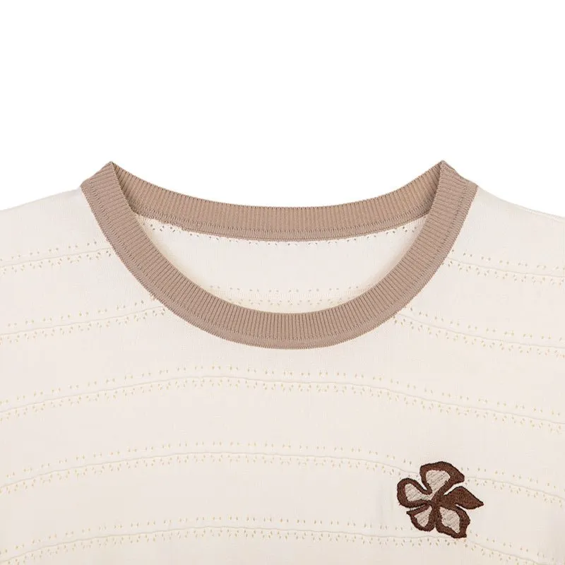 Beige Knitted Short Sleeve Sweater