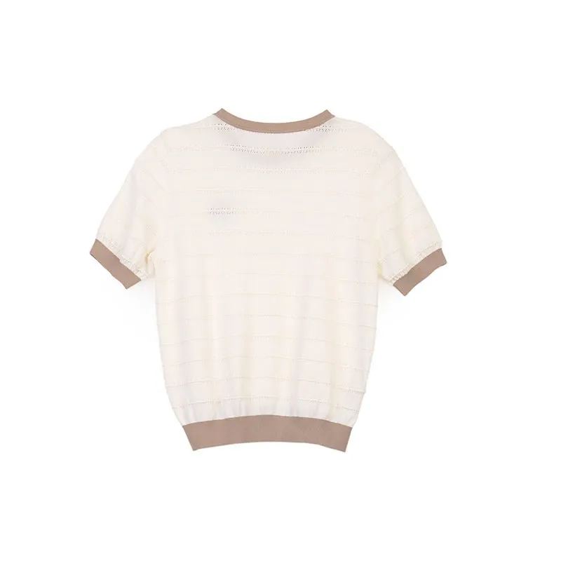 Beige Knitted Short Sleeve Sweater