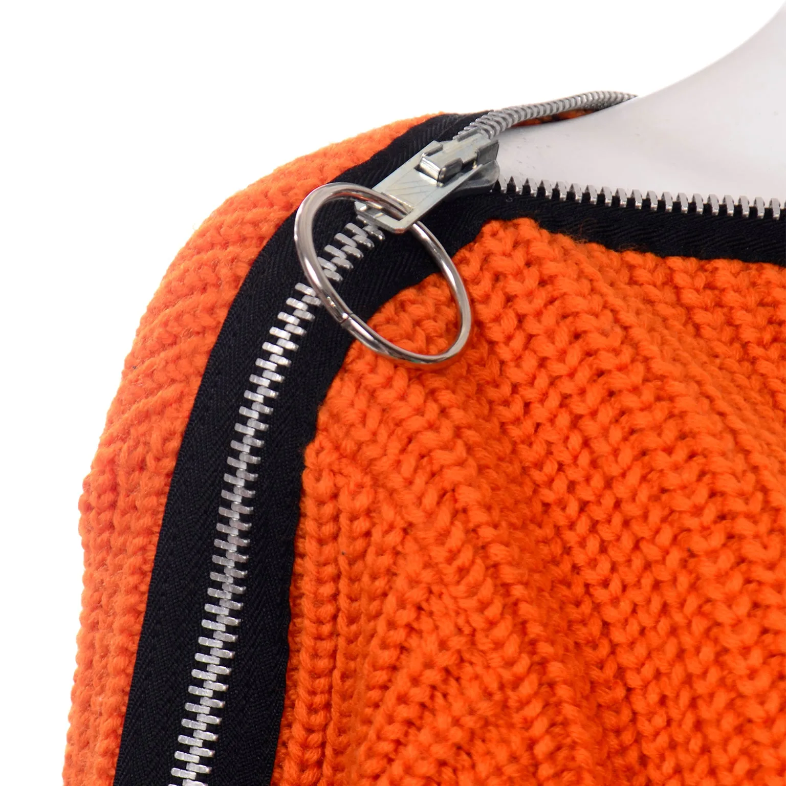 Betsey Johnson Punk Label Orange Chunky Knit Zipper Sweater W Mini Skirt