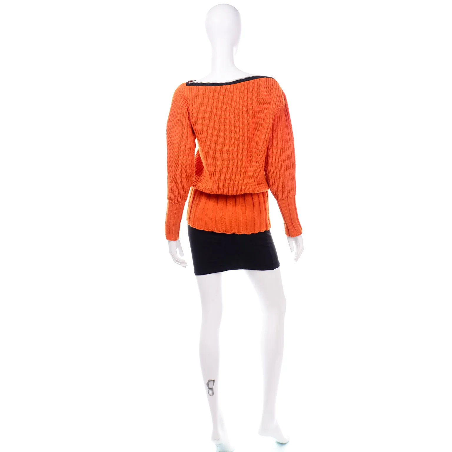 Betsey Johnson Punk Label Orange Chunky Knit Zipper Sweater W Mini Skirt