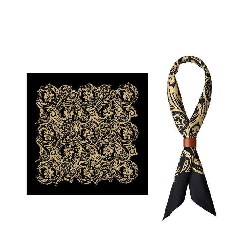 Black & Gold Vintage Floral Pattern Square Scarf