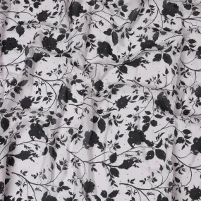 Black and White Floral Synthetic Chinon Fabric with gold foil, 110 cm Width-D19672