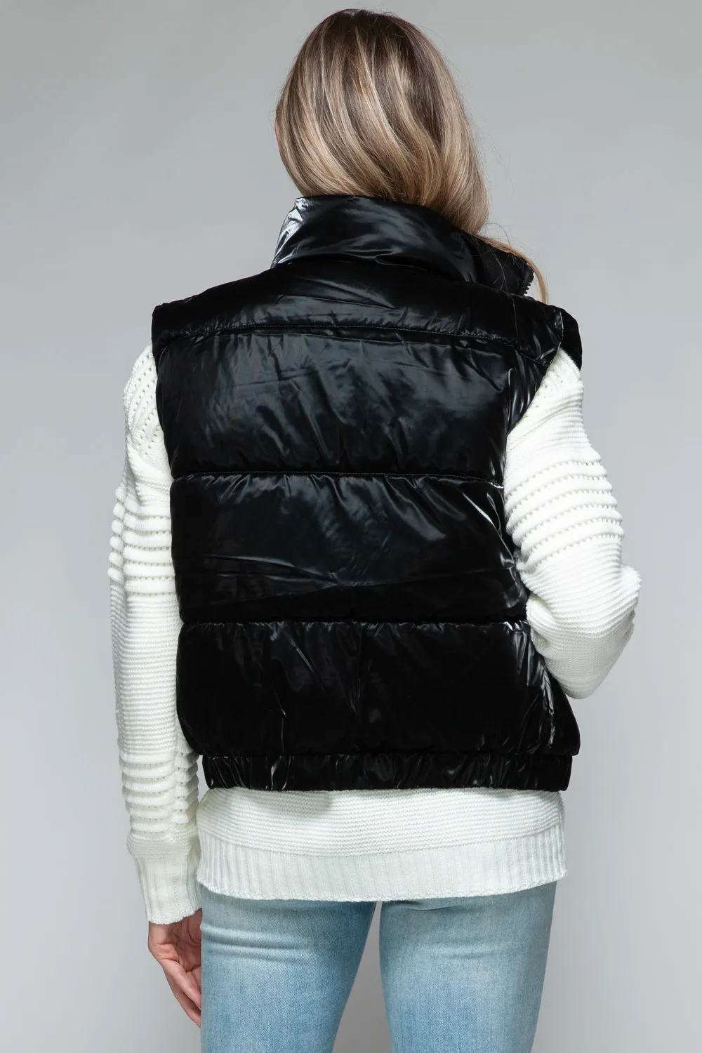 Black Sleeveless Jacket Black Fine Fur Lining Quilted Vest