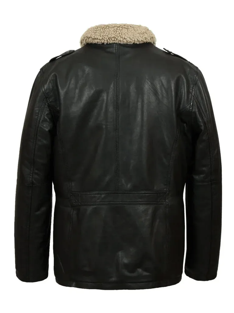 Black Trucker Style Shearling Long Coat