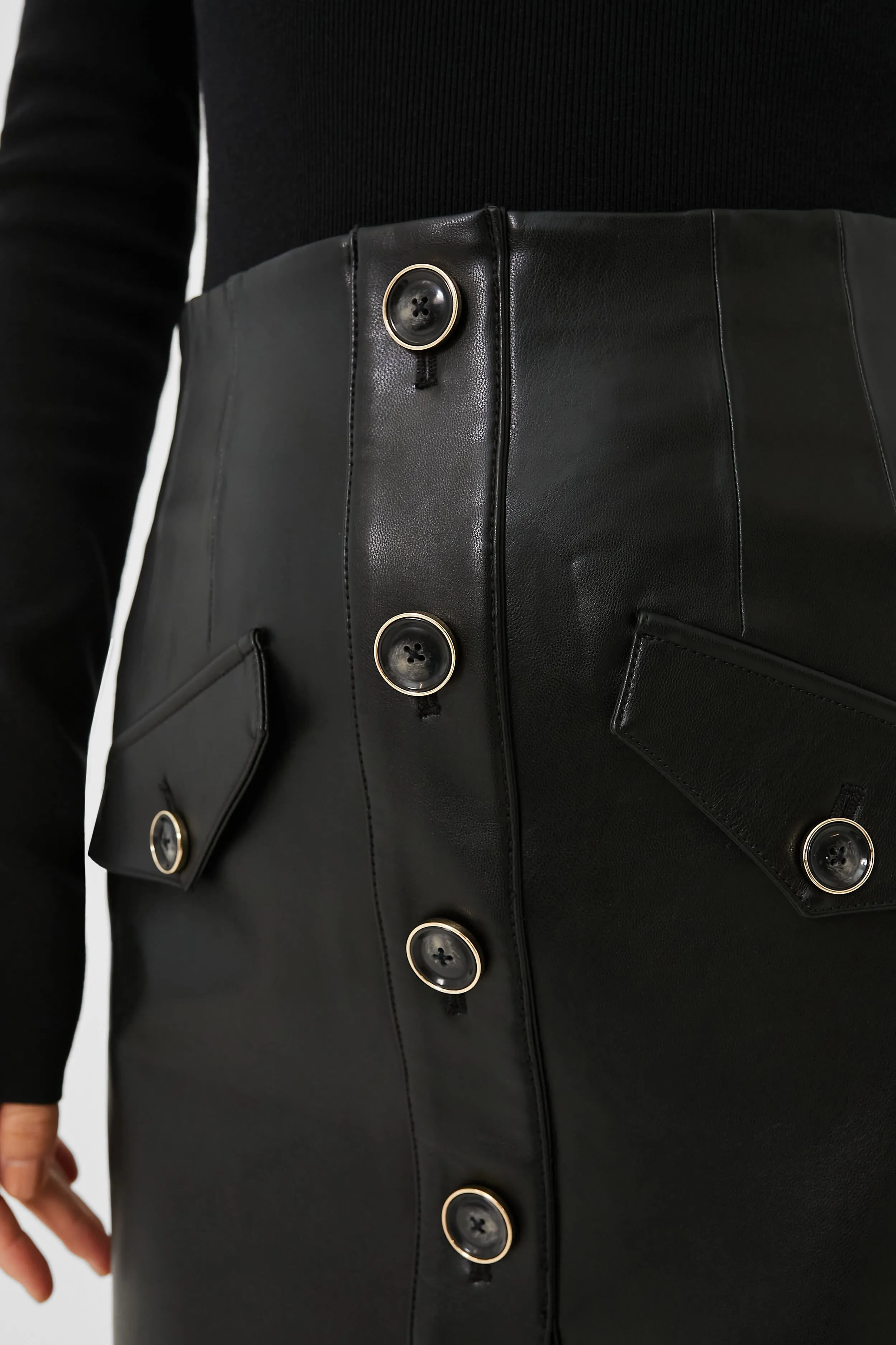 Black Vegan Leather Barrie Skirt