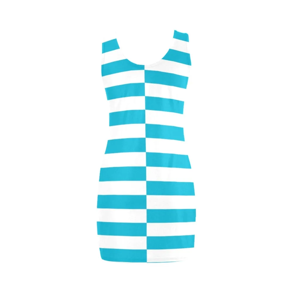 blue white altered striped print Medea Vest Dress (Model D06)