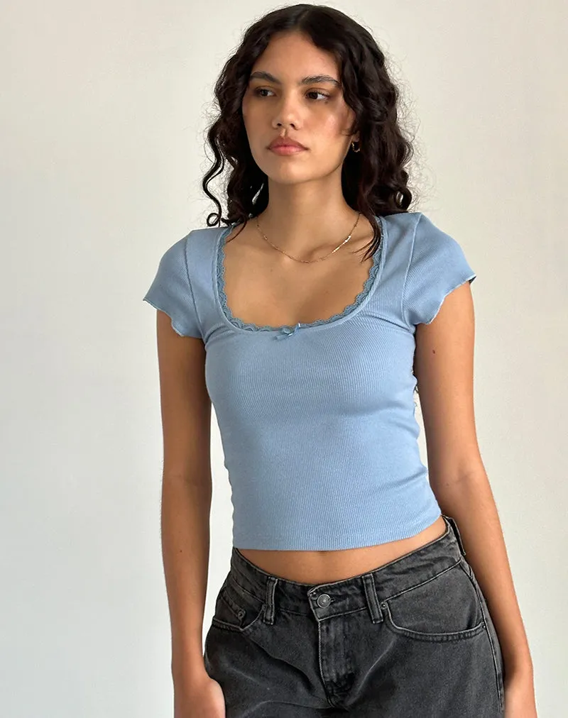 Bovillo Cap Sleeve Top in Nantucket Blue