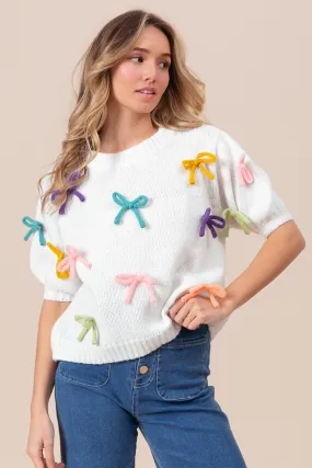 Bow Detail Puff Sleeve Sweater