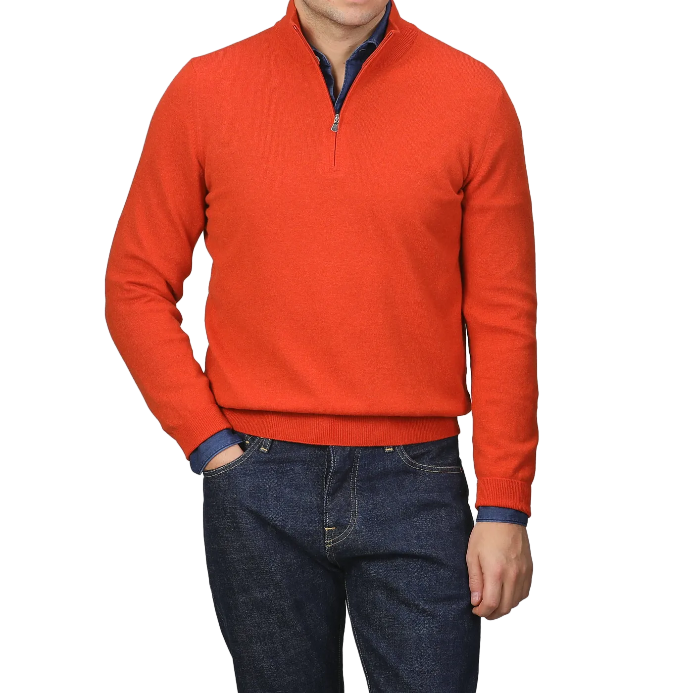 Bright Orange Cashmere 1/4 Zip Sweater