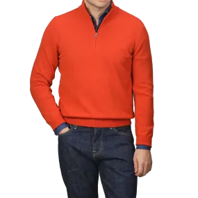 Bright Orange Cashmere 1/4 Zip Sweater