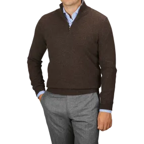 Brown Melange Cashmere 1/4 Zip Sweater