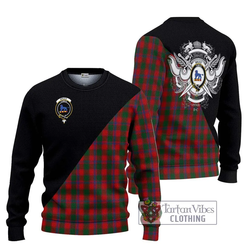 Bruce Old Tartan Ugly Sweater with Family Crest and Military Logo Style