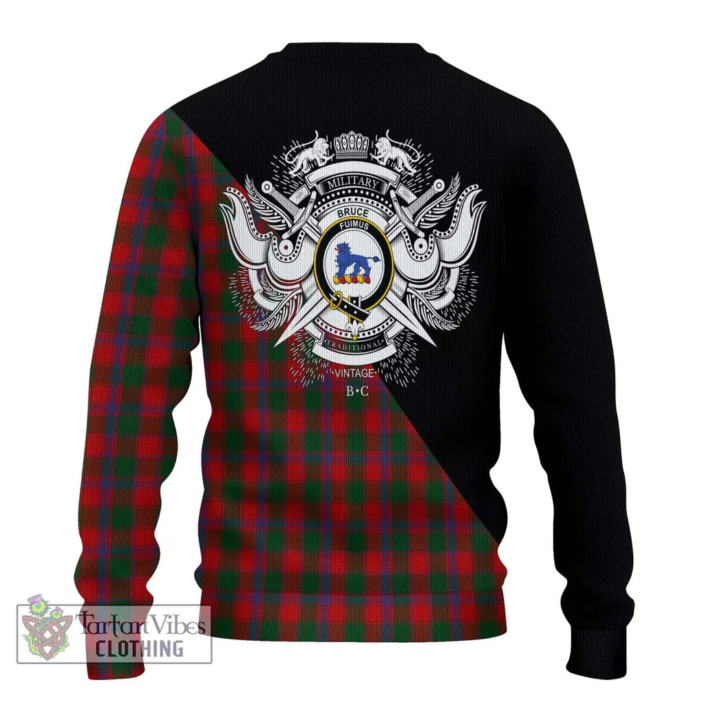 Bruce Old Tartan Ugly Sweater with Family Crest and Military Logo Style