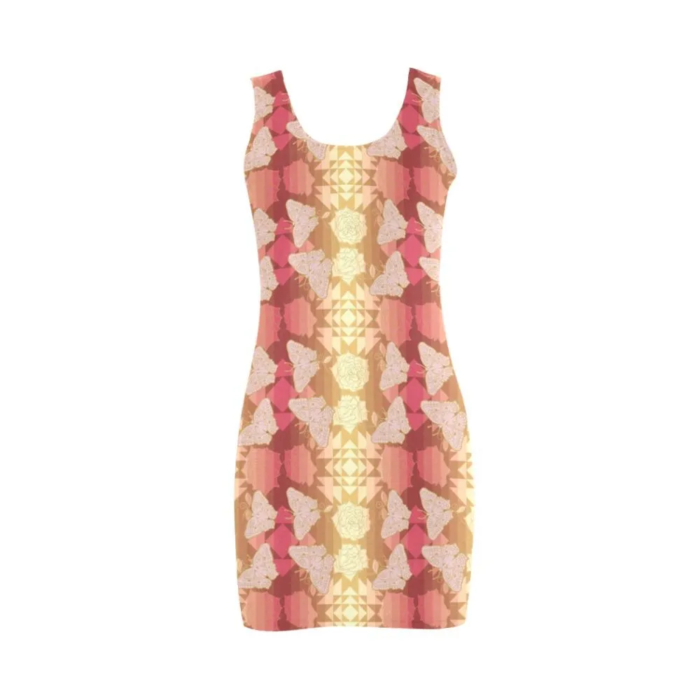 Butterfly and Roses on Geometric Medea Vest Dress