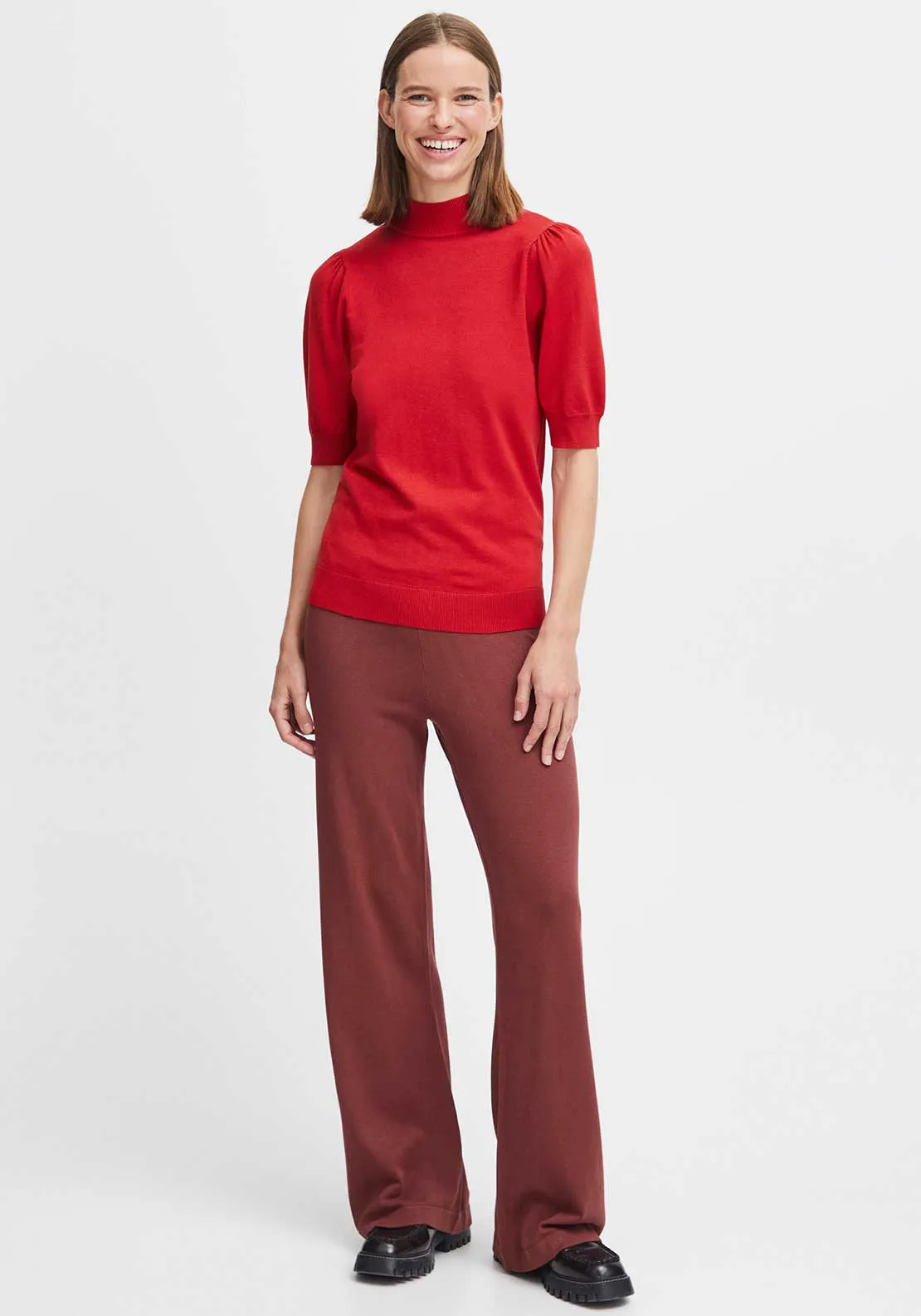 b.young Morla Puff Sleeve Polo Neck Sweater, Red