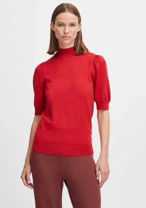 b.young Morla Puff Sleeve Polo Neck Sweater, Red