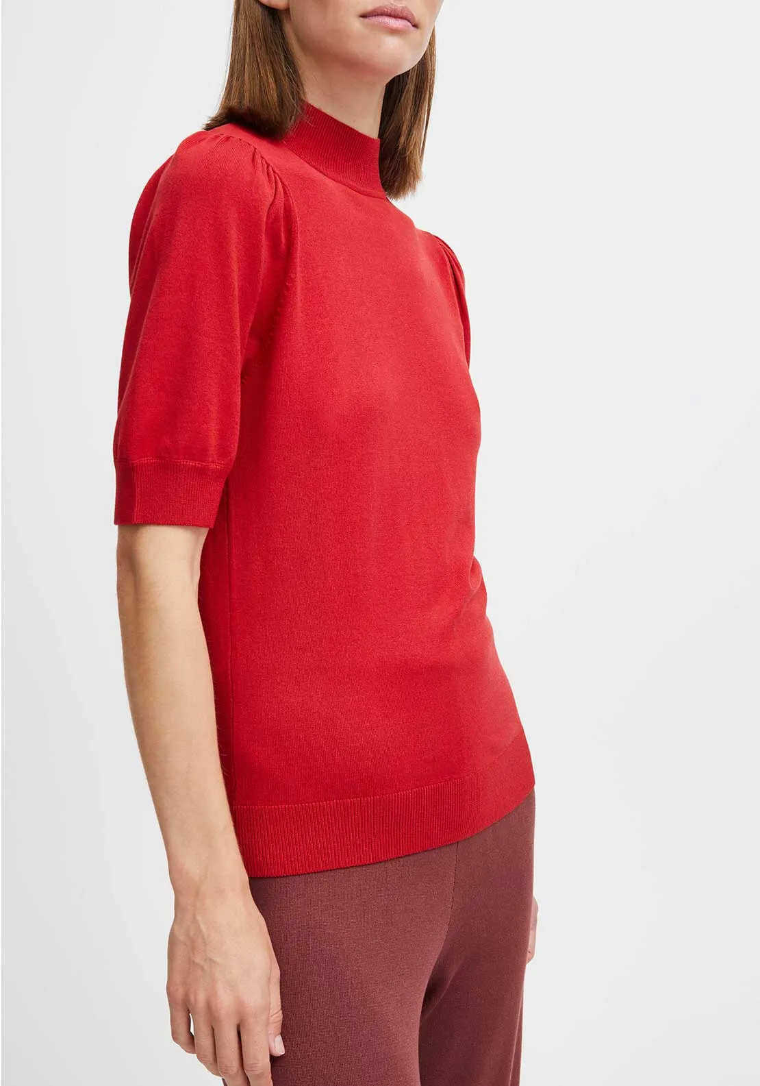 b.young Morla Puff Sleeve Polo Neck Sweater, Red