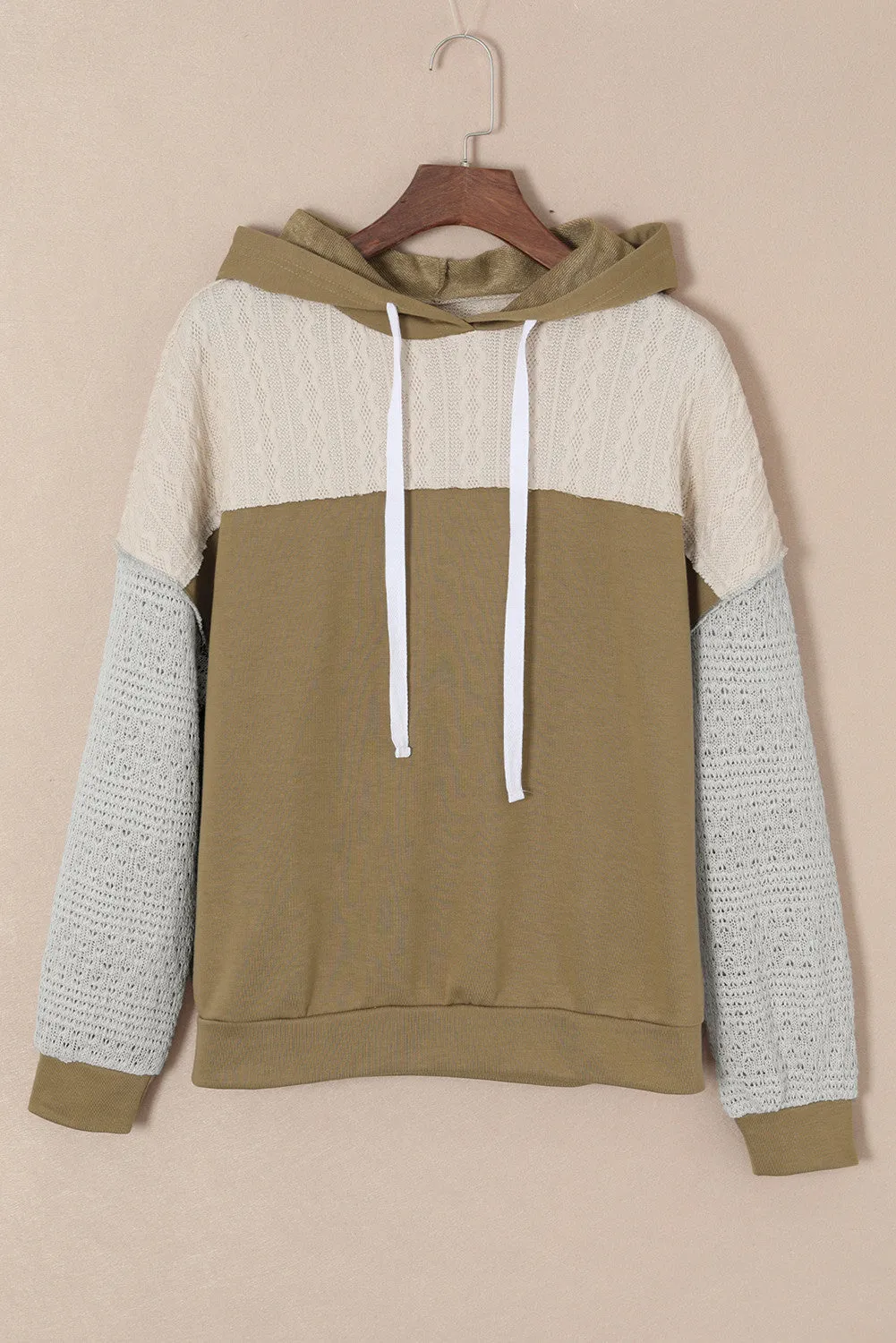 Cable Textured Patchwork Pullover Hoodie