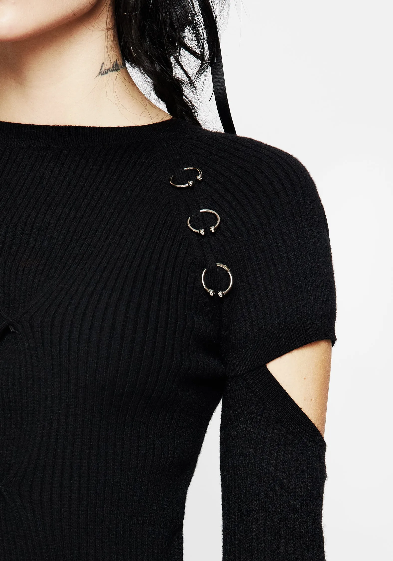 Captive Hardware Cut Out Rib Sweater