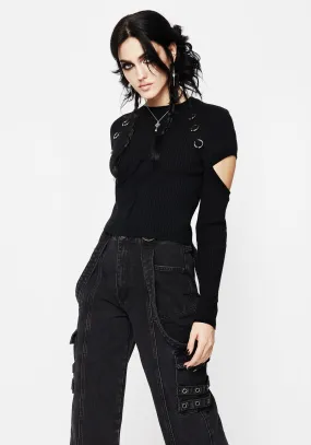 Captive Hardware Cut Out Rib Sweater