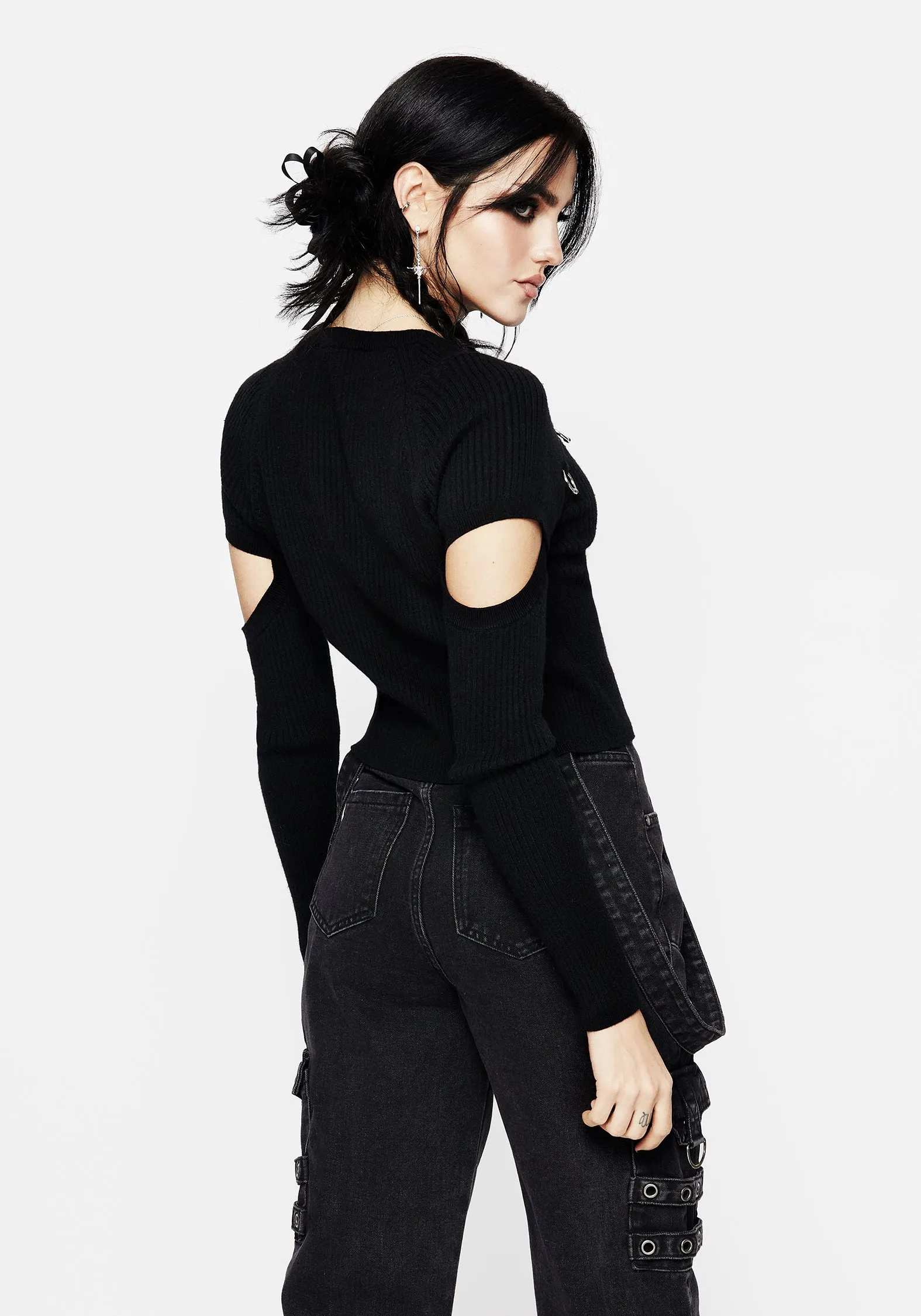 Captive Hardware Cut Out Rib Sweater