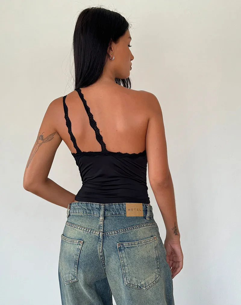 Carolina One Shoulder Top in Black