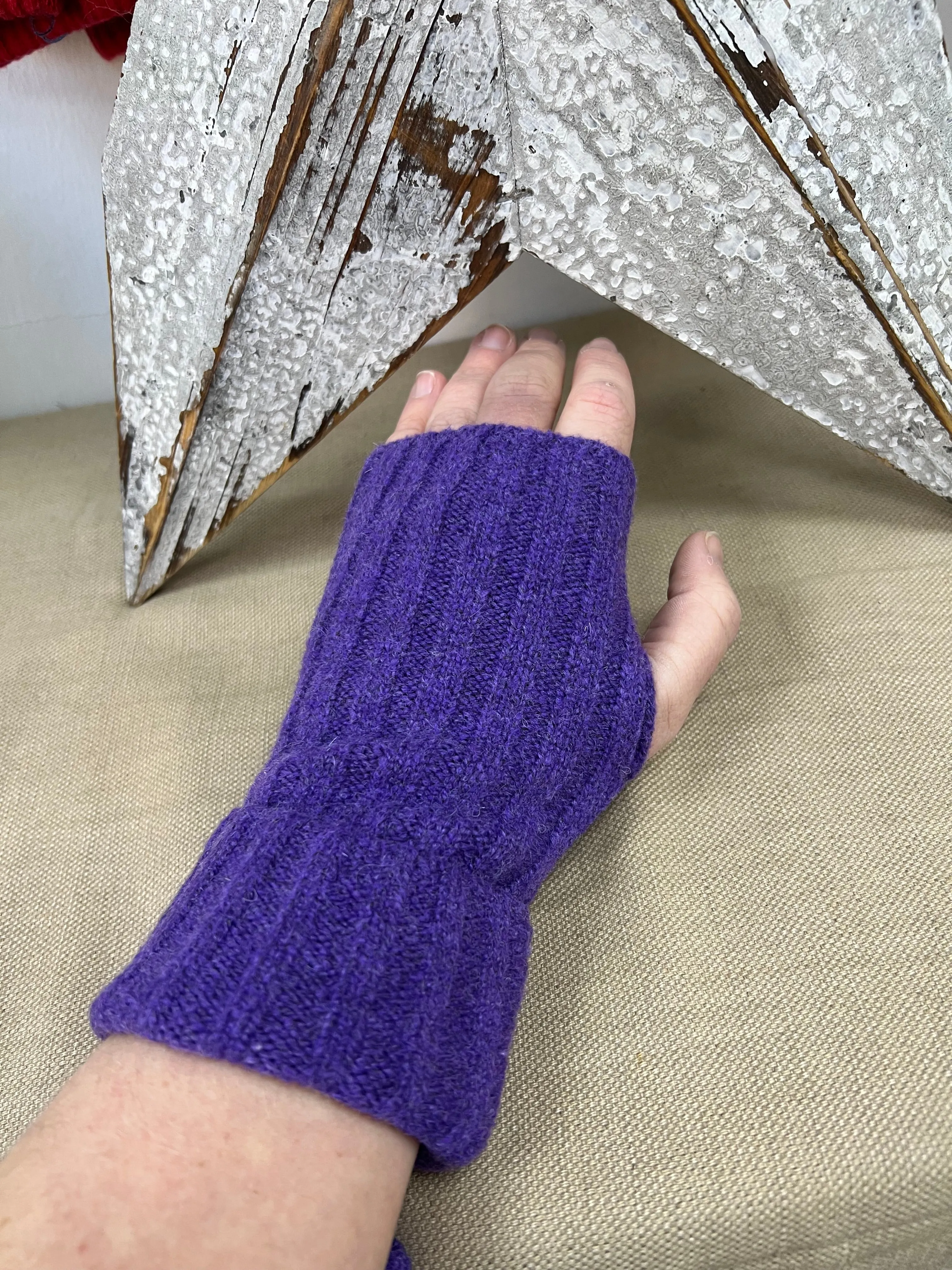 Cashmere Fingerless Gloves - Purple