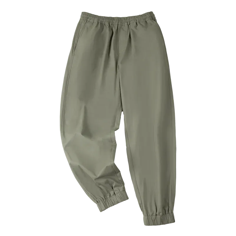 Casual 100% Cotton Stretch Twill Tapered Pants Khaki Elastic Waist Joggers Cuffed Pants