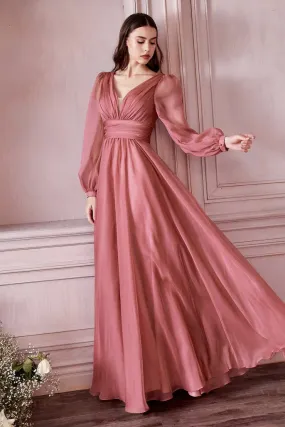 CD 0192 Size 16 Long A Line Chiffon Long Sleeve Mother Of Dress Wedding Guest Gown