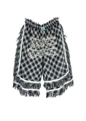 CHECK FRAYED SHORTS WITH CRYSTALIZED LOGO