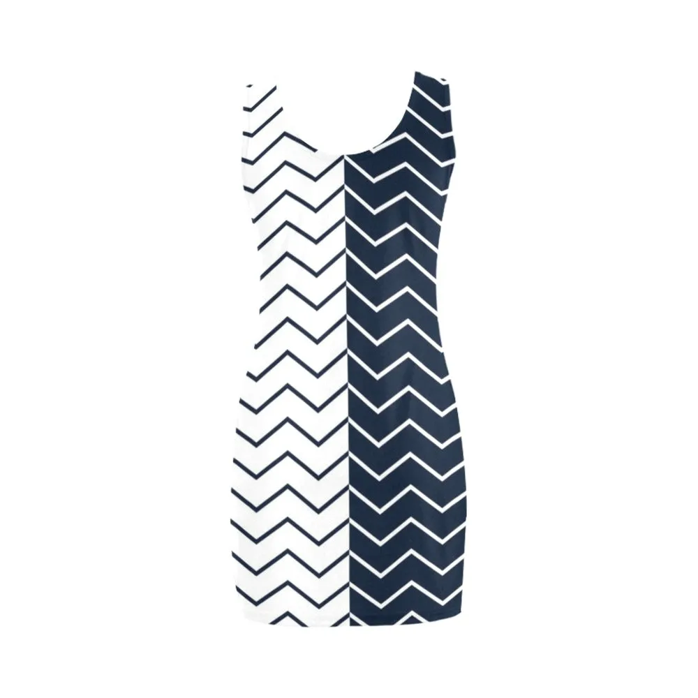 chevron blue and white print Medea Vest Dress (Model D06)