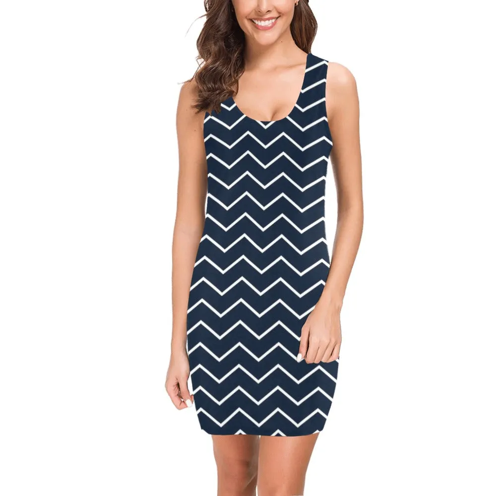 chevron dark blue print 2 Medea Vest Dress (Model D06)