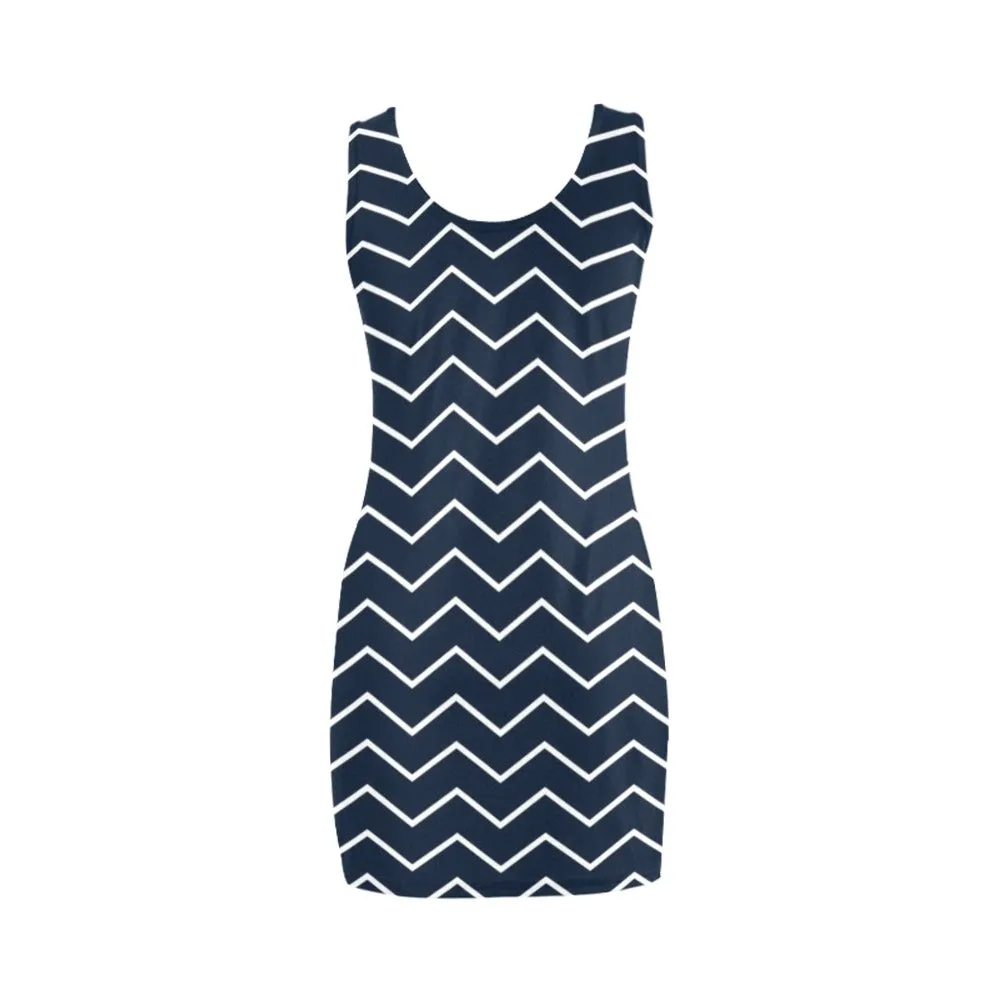 chevron dark blue print 2 Medea Vest Dress (Model D06)