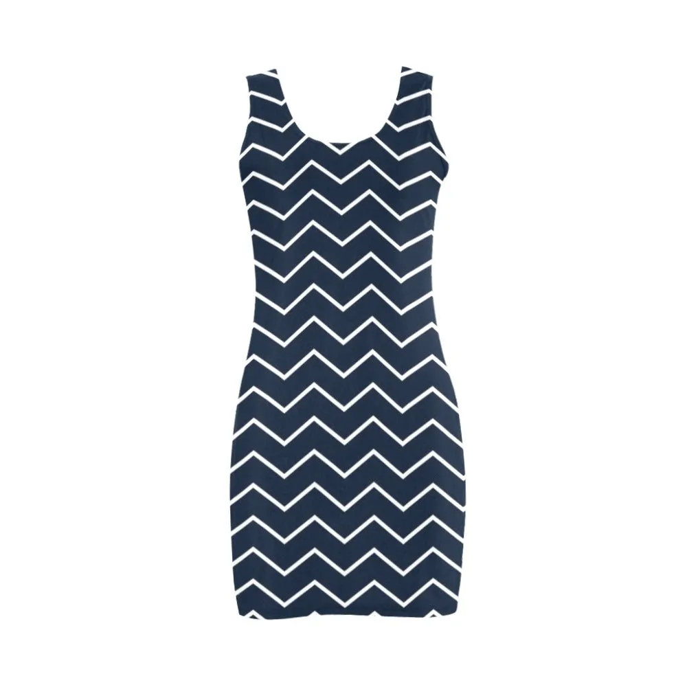 chevron dark blue print 2 Medea Vest Dress (Model D06)