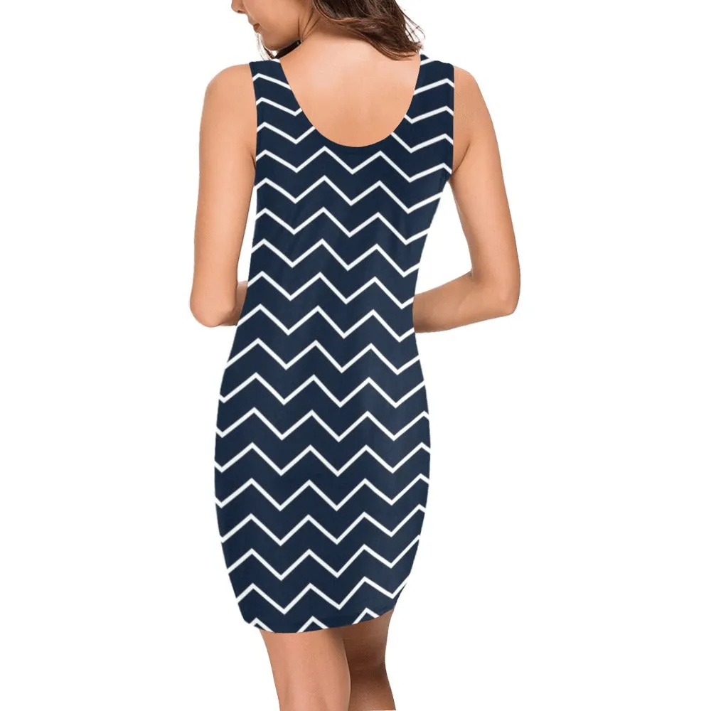 chevron dark blue print 2 Medea Vest Dress (Model D06)