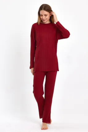 Claret Red Corduroy Women's Pajama Set 48889 2XL