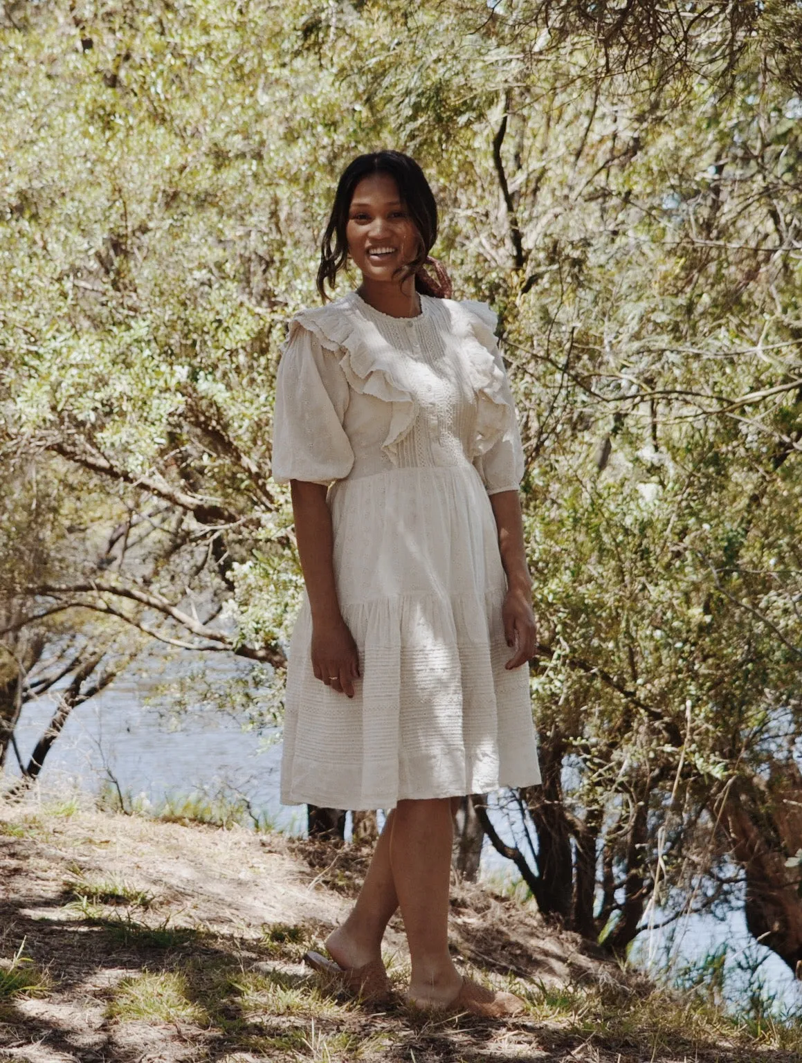 CLEMENTINE BUTTON DOWN DRESS ANTIQUE WHITE