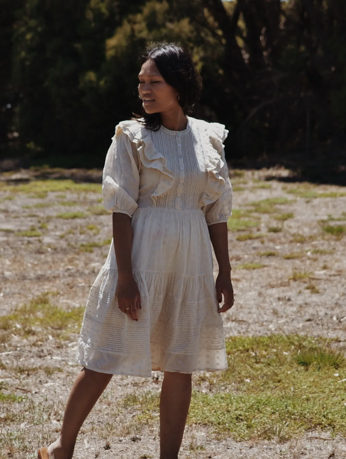 CLEMENTINE BUTTON DOWN DRESS ANTIQUE WHITE